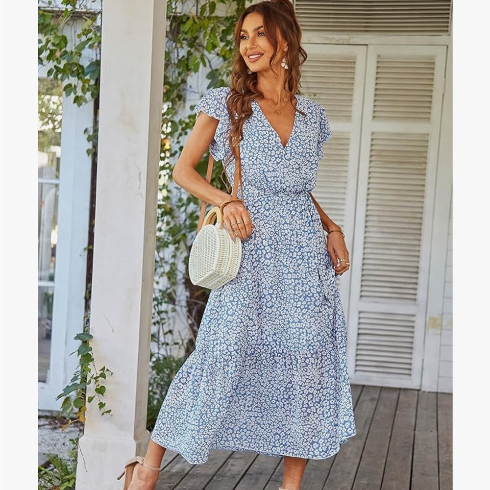 Pretty Garden Floral Blue Maxi Dress- Brand New